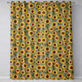 Golden Sunflower Floral on Textured Blue Background Seamless Pattern  Readymade Eyelet Ring Top Thermal 100% Blackout Curtains