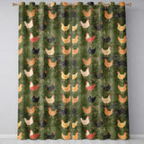 Rustic Chicken Hen Farmyard on Distressed Green Background Seamless Pattern  Readymade Eyelet Ring Top Thermal 100% Blackout Curtains