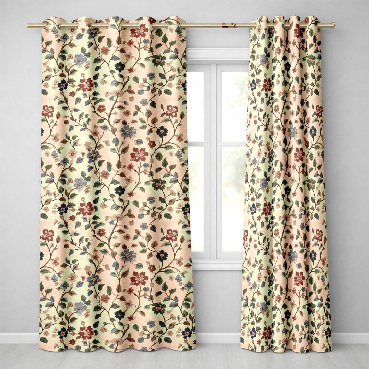Delicate Vintage Floral Branches Soft Neutral Background Seamless Pattern  Readymade Eyelet Ring Top Thermal 100% Blackout Curtains