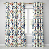 Traditional Blue Red Floral Folk Art Seamless Pattern  Readymade Eyelet Ring Top Thermal 100% Blackout Curtains