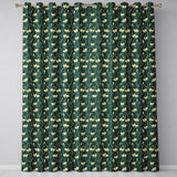 Elegant Dark Teal Floral Wildflower Pattern with Soft Yellow  Seamless Design  Readymade Eyelet Ring Top Thermal 100% Blackout Curtains