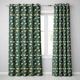 Elegant Dark Teal Floral Wildflower Pattern with Soft Yellow  Seamless Design  Readymade Eyelet Ring Top Thermal 100% Blackout Curtains