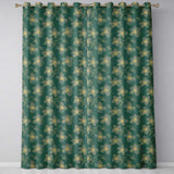 Luxury Teal Background Gold Line Art Floral Blossoms Seamless Botanical Pattern  Readymade Eyelet Ring Top Thermal 100% Blackout Curtains