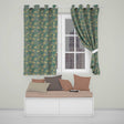 Artistic Teal Floral Outline Pattern with Large Gold Detailed Blossoms Seamless  Readymade Eyelet Ring Top Thermal 100% Blackout Curtains