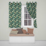 Contemporary Teal Botanical Pattern with Soft Cream , Mustard Flowers Seamless  Readymade Eyelet Ring Top Thermal 100% Blackout Curtains