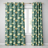 Contemporary Teal Botanical Pattern with Soft Cream , Mustard Flowers Seamless  Readymade Eyelet Ring Top Thermal 100% Blackout Curtains