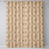 Vintage Beige Floral Botanical Pattern with Fine Line Art Leaves Seamless  Readymade Eyelet Ring Top Thermal 100% Blackout Curtains