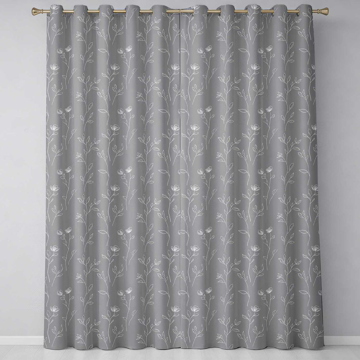 Soft Green Botanical Line Art Floral Pattern with Minimal Leaves Seamless  Readymade Eyelet Ring Top Thermal 100% Blackout Curtains