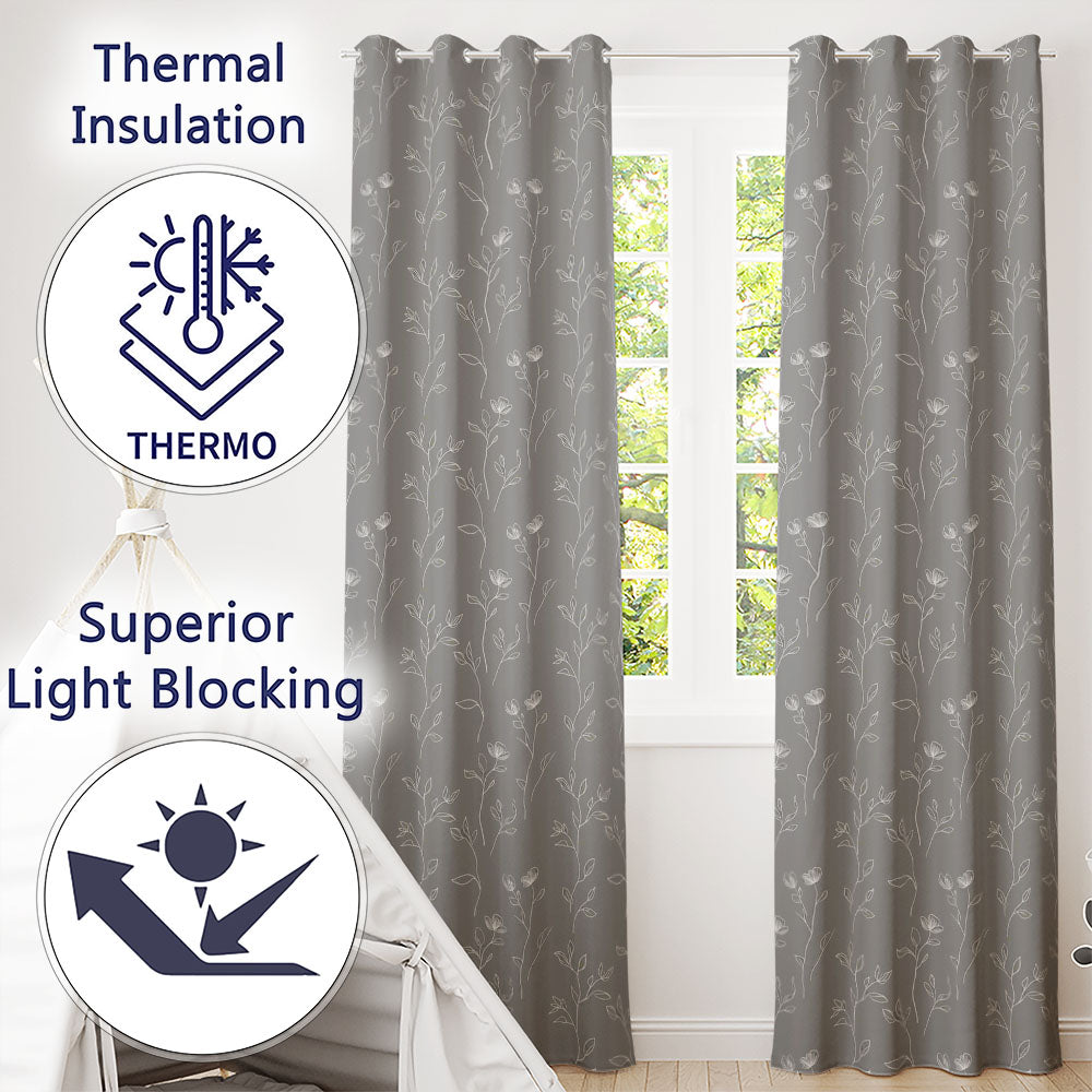 Soft Green Botanical Line Art Floral Pattern with Minimal Leaves Seamless  Readymade Eyelet Ring Top Thermal 100% Blackout Curtains