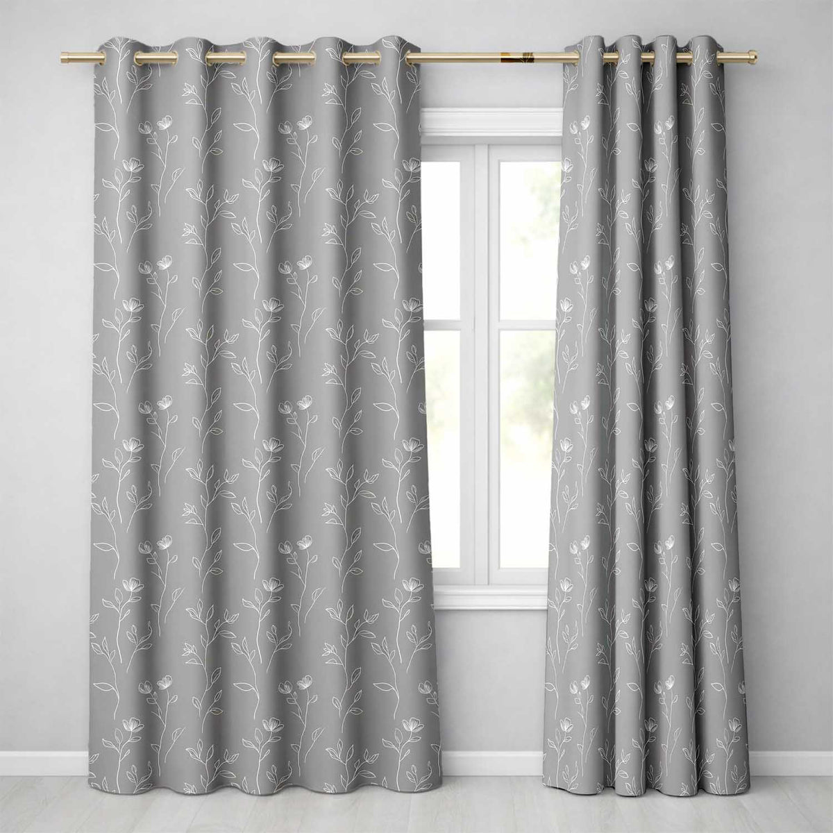 Soft Green Botanical Line Art Floral Pattern with Minimal Leaves Seamless  Readymade Eyelet Ring Top Thermal 100% Blackout Curtains