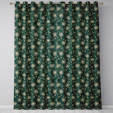 Luxury Dark Teal Floral Pattern with Fine Gold Line Art Blossoms Seamless  Readymade Eyelet Ring Top Thermal 100% Blackout Curtains