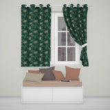 Elegant Deep Green Floral Pattern with Large Gold Line Art Blossoms Seamless  Readymade Eyelet Ring Top Thermal 100% Blackout Curtains