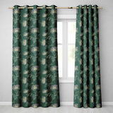 Elegant Deep Green Floral Pattern with Large Gold Line Art Blossoms Seamless  Readymade Eyelet Ring Top Thermal 100% Blackout Curtains