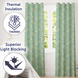 Refined Teal Botanical Pattern with Flowing Gold Floral Line Art Seamless  Readymade Eyelet Ring Top Thermal 100% Blackout Curtains