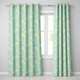 Refined Teal Botanical Pattern with Flowing Gold Floral Line Art Seamless  Readymade Eyelet Ring Top Thermal 100% Blackout Curtains