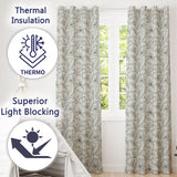 Elegant Beige Botanical Line Art Leaves Pattern with Floral Stems Seamless  Readymade Eyelet Ring Top Thermal 100% Blackout Curtains