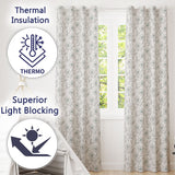 Delicate Neutral Floral Line Art Pattern with Soft Green Flowers Seamless  Readymade Eyelet Ring Top Thermal 100% Blackout Curtains
