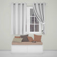 Soft Neutral Beige Gingham Check Pattern with Subtle  Texture  Readymade Eyelet Ring Top Thermal 100% Blackout Curtains