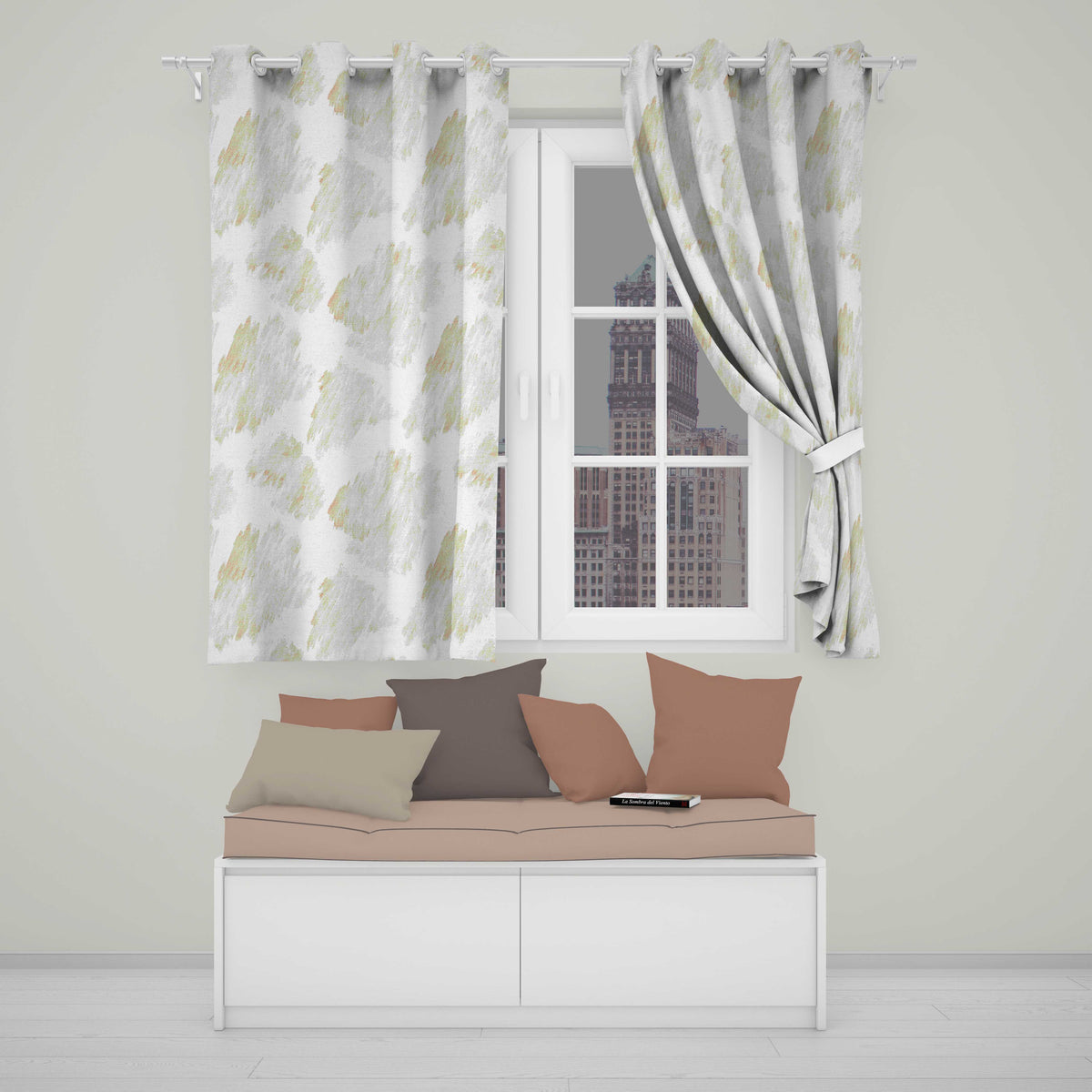 Abstract Beige Brush Stroke Pattern with Soft Canvas Texture  Artistic Design  Readymade Eyelet Ring Top Thermal 100% Blackout Curtains