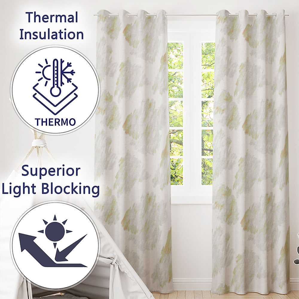 Abstract Beige Brush Stroke Pattern with Soft Canvas Texture  Artistic Design  Readymade Eyelet Ring Top Thermal 100% Blackout Curtains