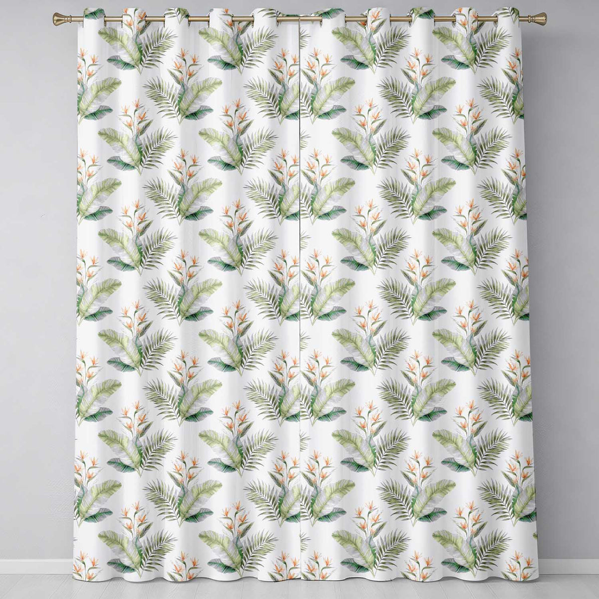 Watercolor Tropical Banana Leaves and Bird of Paradise Floral Pattern  Design  Readymade Eyelet Ring Top Thermal 100% Blackout Curtains