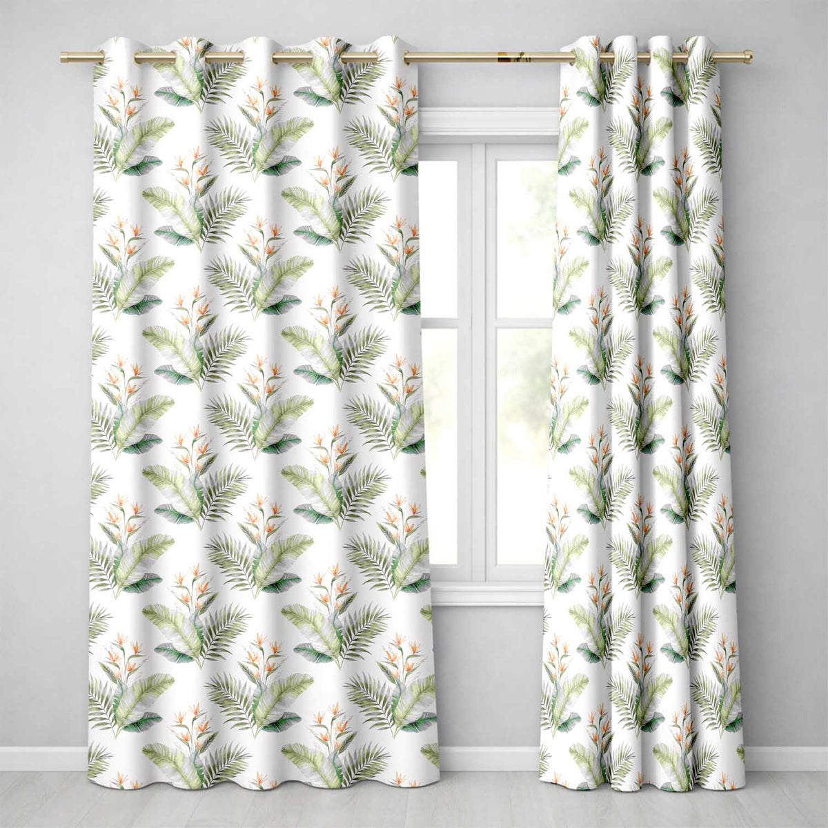 Watercolor Tropical Banana Leaves and Bird of Paradise Floral Pattern  Design  Readymade Eyelet Ring Top Thermal 100% Blackout Curtains