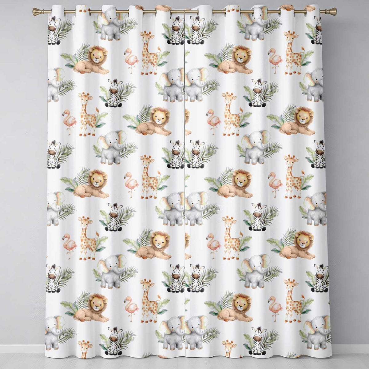 Cute Safari Jungle Animals Lion Elephant Giraffe Zebra Pattern Seamless Design  Readymade Eyelet Ring Top Thermal 100% Blackout Curtains