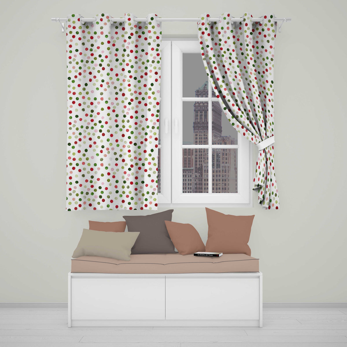 Festive Red Green Watercolor Polka Dot Seamless Pattern Christmas  Design  Readymade Eyelet Ring Top Thermal 100% Blackout Curtains