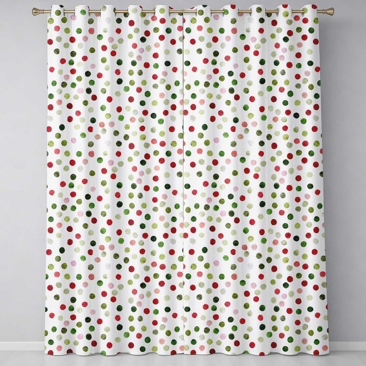 Festive Red Green Watercolor Polka Dot Seamless Pattern Christmas  Design  Readymade Eyelet Ring Top Thermal 100% Blackout Curtains