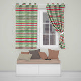 Hand Painted Red Green Horizontal Stripe  Pattern Christmas  Design  Readymade Eyelet Ring Top Thermal 100% Blackout Curtains