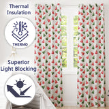 Cute Red and Green Christmas Bells Watercolor  Pattern Festive Holiday Design  Readymade Eyelet Ring Top Thermal 100% Blackout Curtains