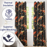 Elegant Koi Fish Swimming on Dark Water with Falling Leaves Japanese Style  Readymade Eyelet Ring Top Thermal 100% Blackout Curtains