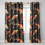 Elegant Koi Fish Swimming on Dark Water with Falling Leaves Japanese Style  Readymade Eyelet Ring Top Thermal 100% Blackout Curtains