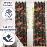Dark Autumn Pond Koi Fish and Falling Maple Leaves Pattern Rich Seasonal Design  Readymade Eyelet Ring Top Thermal 100% Blackout Curtains