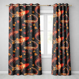 Dark Autumn Pond Koi Fish and Falling Maple Leaves Pattern Rich Seasonal Design  Readymade Eyelet Ring Top Thermal 100% Blackout Curtains