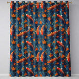 Koi Fish in Clear Blue Water with Autumn Leaves Pattern Nature Inspired  Readymade Eyelet Ring Top Thermal 100% Blackout Curtains