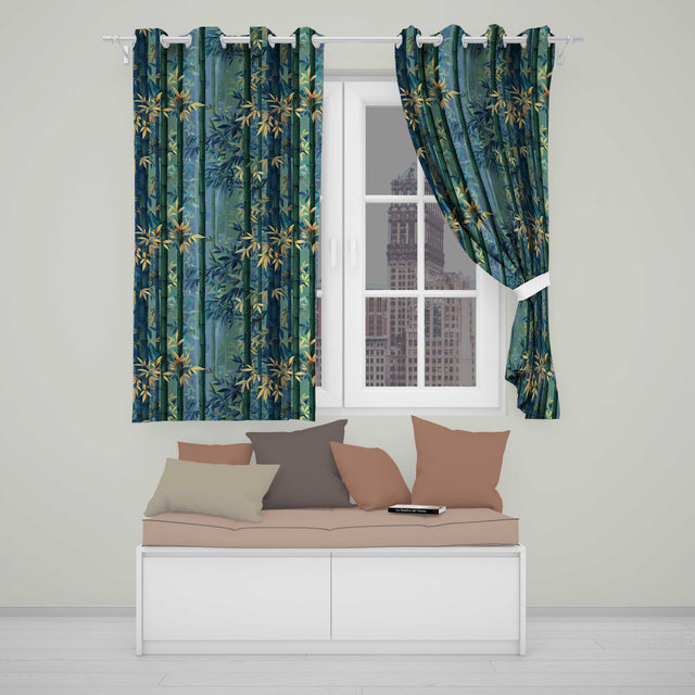Serene Bamboo Forest with Soft Mist  Pattern Asian Nature Botanical Design  Readymade Eyelet Ring Top Thermal 100% Blackout Curtains