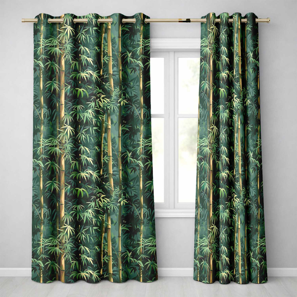 Dense Bamboo Jungle Leaves Seamless Pattern Lush Tropical Botanical Design  Readymade Eyelet Ring Top Thermal 100% Blackout Curtains