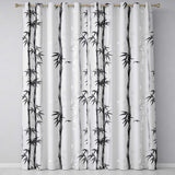Minimalist Black Bamboo with Soft Mist Background Japanese Ink Style Design  Readymade Eyelet Ring Top Thermal 100% Blackout Curtains