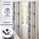 Minimalist Black Bamboo with Soft Mist Background Japanese Ink Style Design  Readymade Eyelet Ring Top Thermal 100% Blackout Curtains