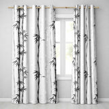 Minimalist Black Bamboo with Soft Mist Background Japanese Ink Style Design  Readymade Eyelet Ring Top Thermal 100% Blackout Curtains