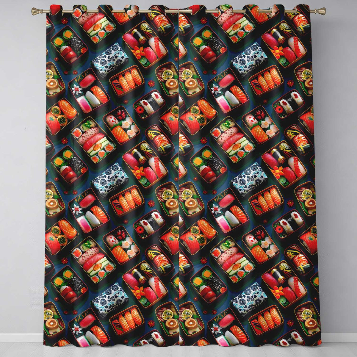 Assorted Sushi Bento Boxes with Fresh Ingredients  Pattern Japanese Food Theme  Readymade Eyelet Ring Top Thermal 100% Blackout Curtains
