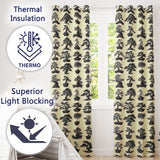 Japanese Bonsai Tree Silhouettes in Pots on Beige Background  Readymade Eyelet Ring Top Thermal 100% Blackout Curtains