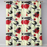 Abstract Japanese Ink Brush Strokes with Red Sun Accents Modern Calligraphy Art  Readymade Eyelet Ring Top Thermal 100% Blackout Curtains