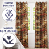 Cozy Japanese Interior with Cats and Cherry Blossoms  Pattern Warm Home Decor  Readymade Eyelet Ring Top Thermal 100% Blackout Curtains
