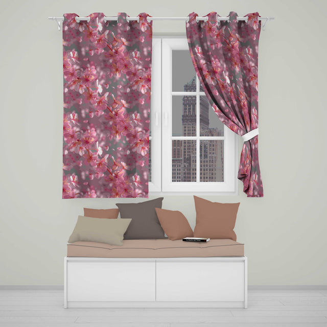 Soft Pink Cherry Blossom Petals Floating in Air  Pattern Romantic Floral Design  Readymade Eyelet Ring Top Thermal 100% Blackout Curtains