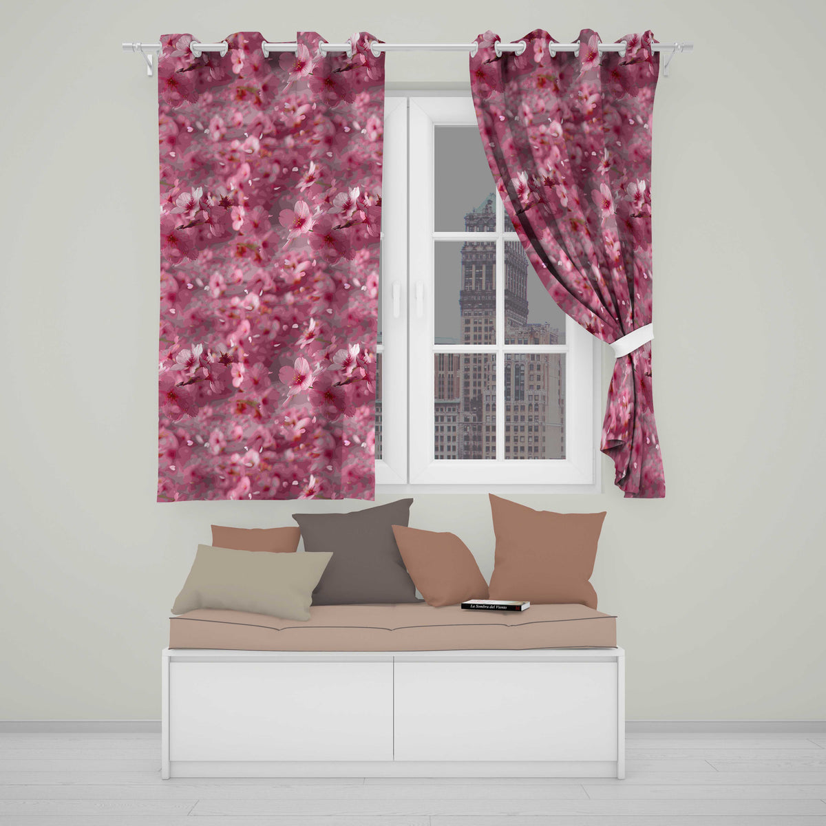 Dreamy Pink Cherry Blossom Branches with Soft Focus   Gentle Spring Floral  Readymade Eyelet Ring Top Thermal 100% Blackout Curtains