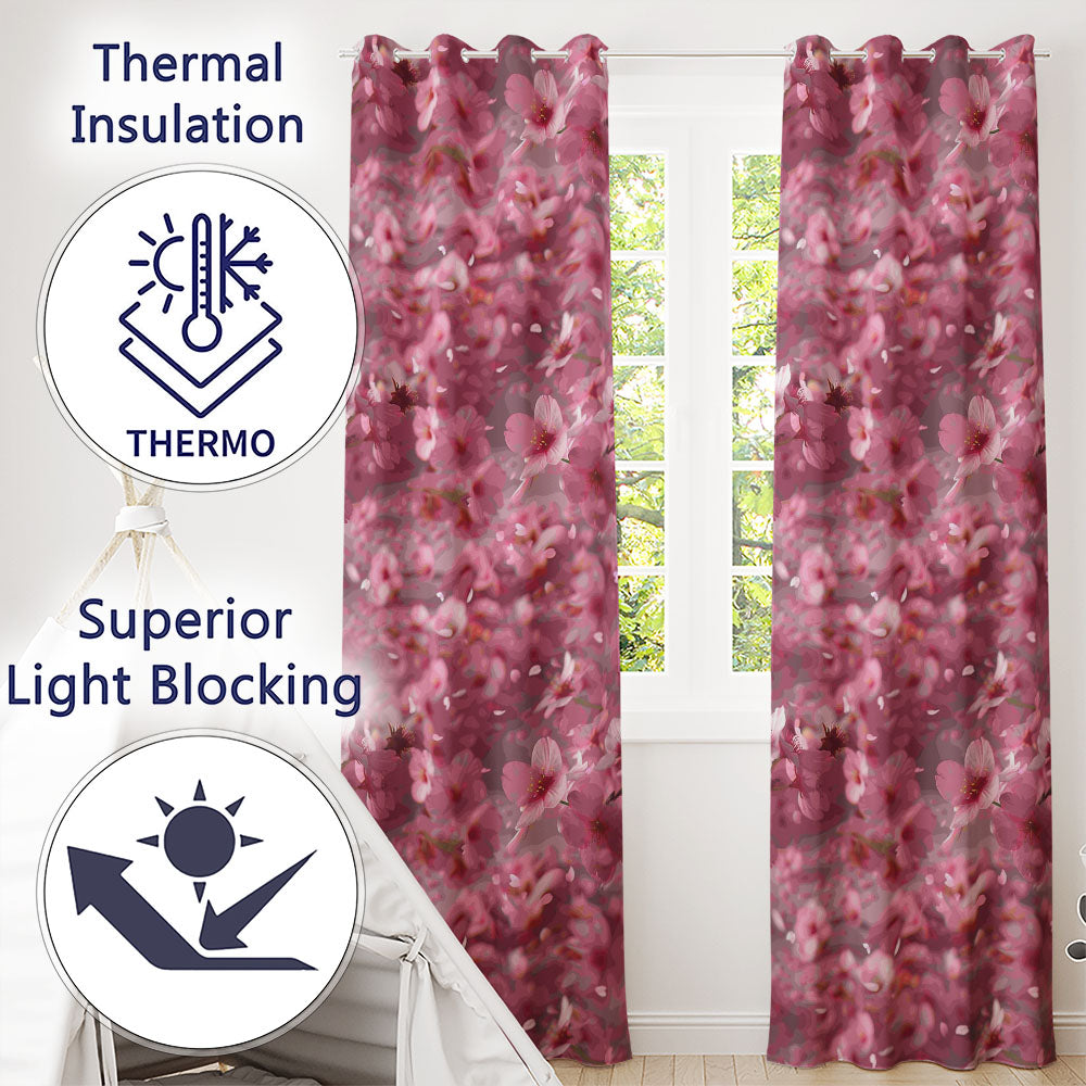 Dreamy Pink Cherry Blossom Branches with Soft Focus   Gentle Spring Floral  Readymade Eyelet Ring Top Thermal 100% Blackout Curtains