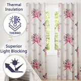 Cute Watercolor Roses Bouquet with Red Ribbon White Background  Readymade Eyelet Ring Top Thermal 100% Blackout Curtains