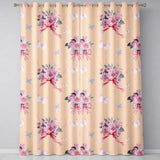 Cute Watercolor Roses Bouquet with Red Ribbon Peach Background  Readymade Eyelet Ring Top Thermal 100% Blackout Curtains
